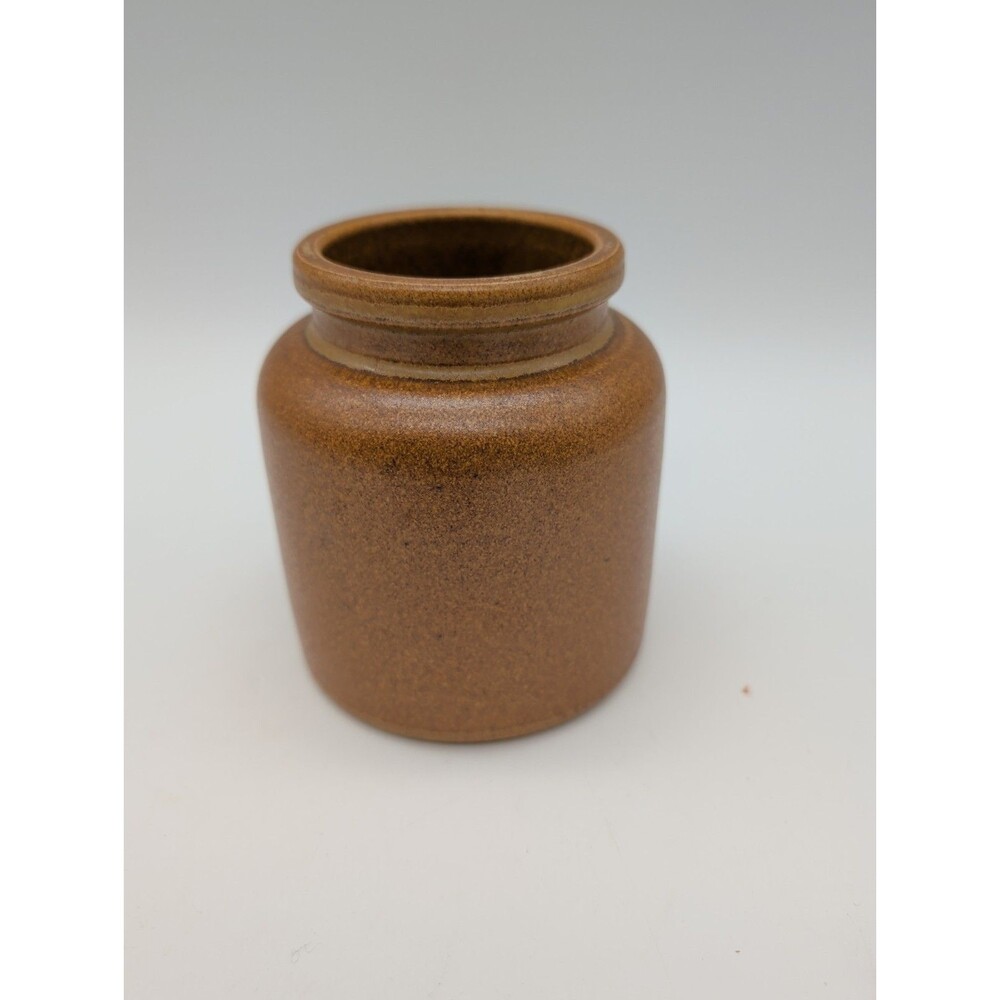 Vtg Scandinavian Stoneware Mustard Jar Gold Brown Speckled